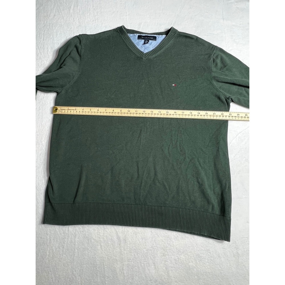 Tommy Hilfiger Mens XL Green V-Neck Long Sleeve Knit Sweater Logo Pullover - Picture 5 of 9
